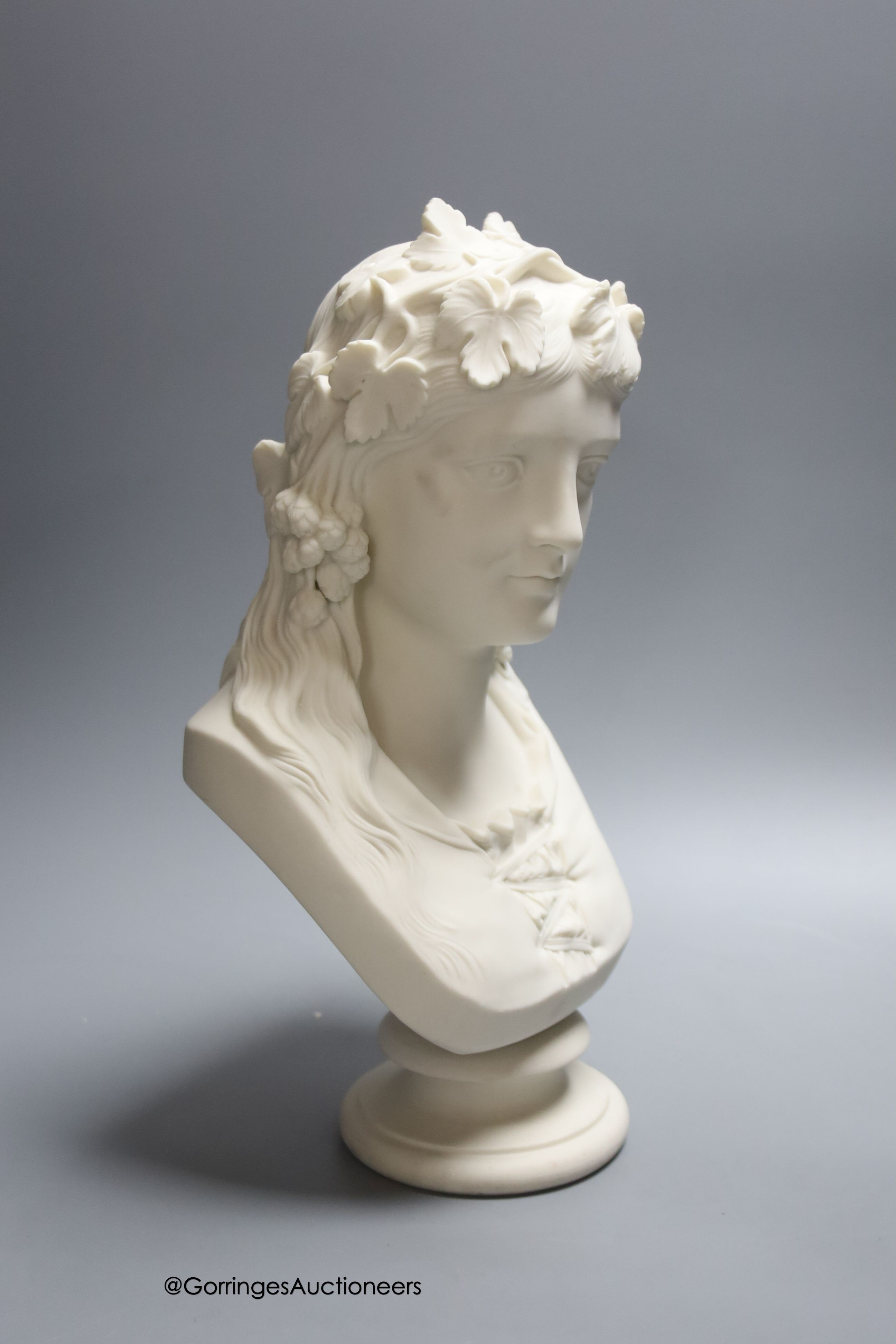 A Copeland parian ware bust 'Hop Queen' height 33cm